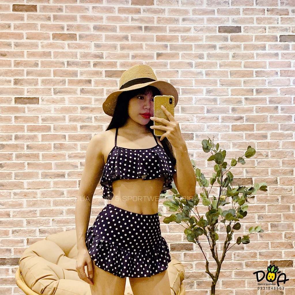 Bikini chấm bi chân váy đuôi cá dễ thương đi biển | BigBuy360 - bigbuy360.vn