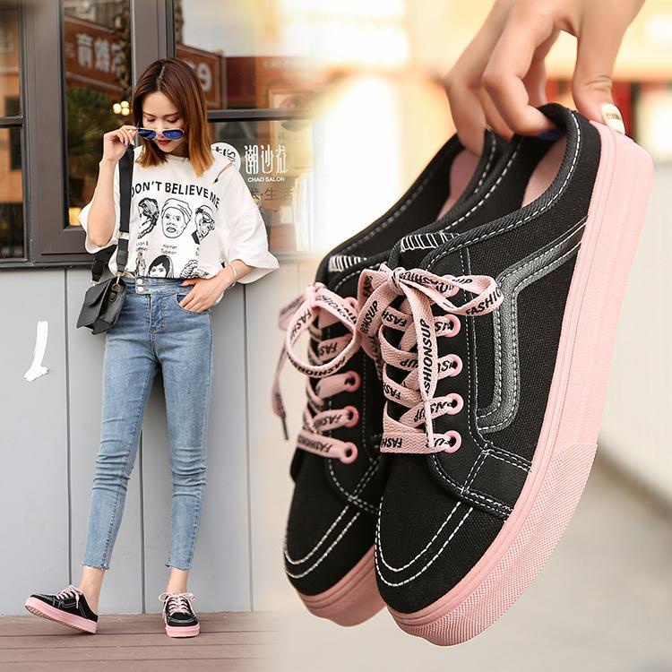 Giày Vải Canvas Không Gót Phong Cách Harajuku Hàn Quốc Dễ Phối Đồ Thời Trang Mùa Hè Cho Nữ Size 35-39