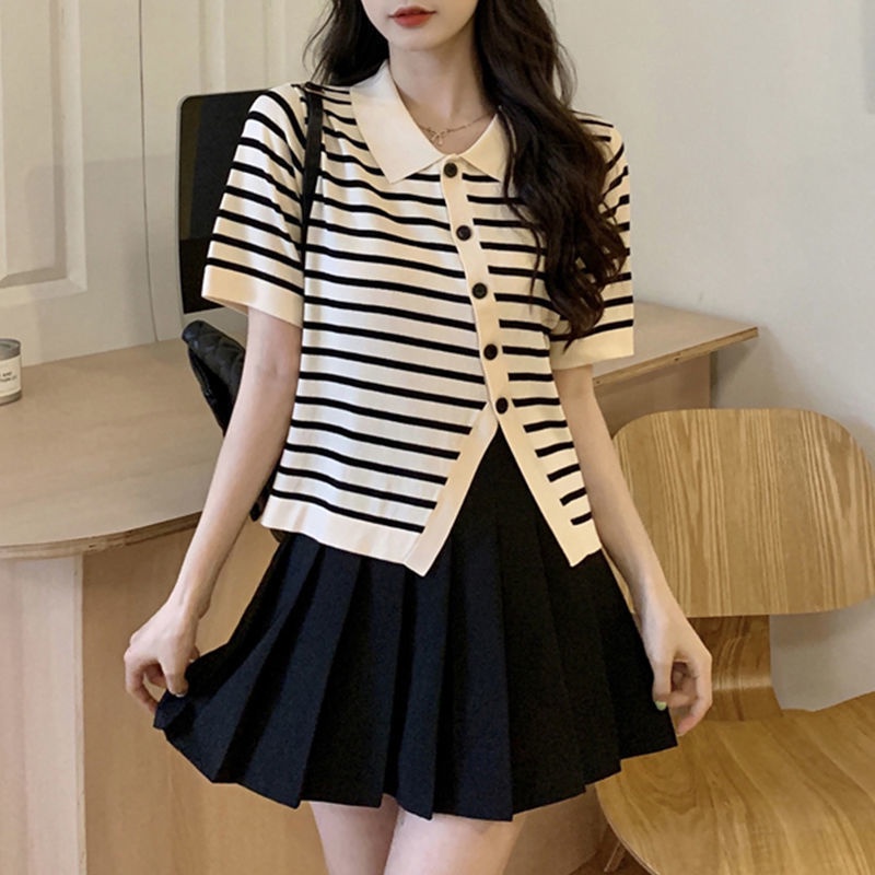 Áo thun IELGY tay ngắn cổ polo cài nút chéo thời trang dành cho nữ