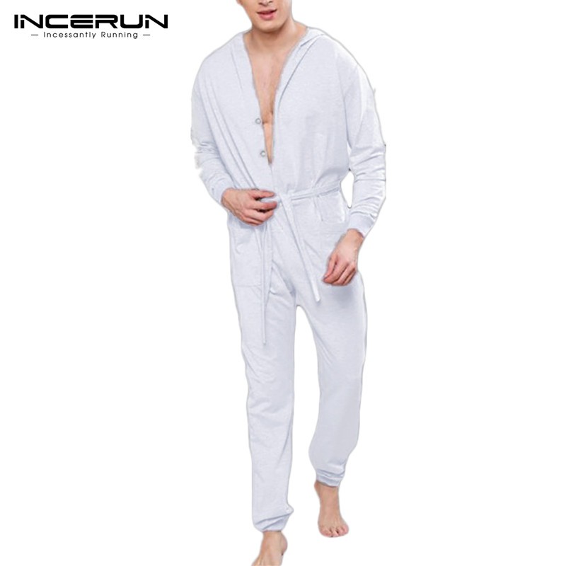 Áo Liền Quần INCERUN Tay Dài Có Nón Trùm Cá Tính Cho Nam