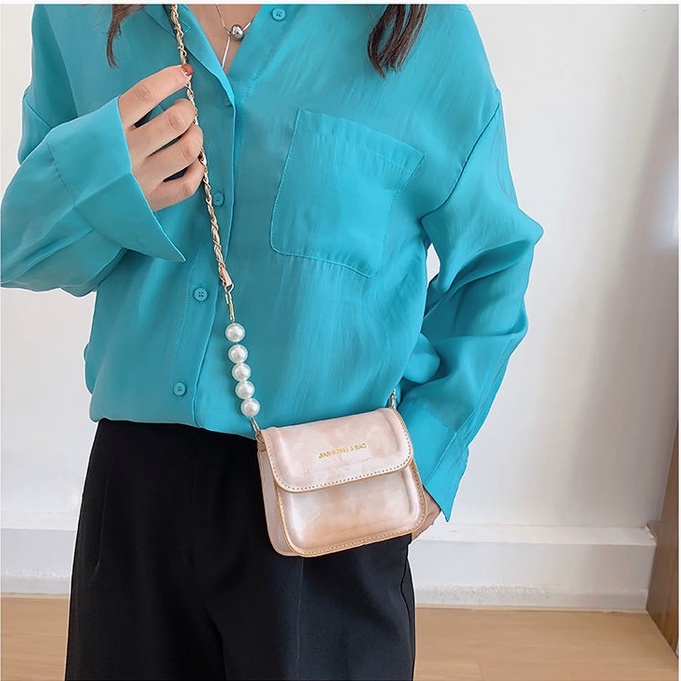 Túi đeo chéo mini ngọc trai túi hộp vuông dây xích túi đựng son