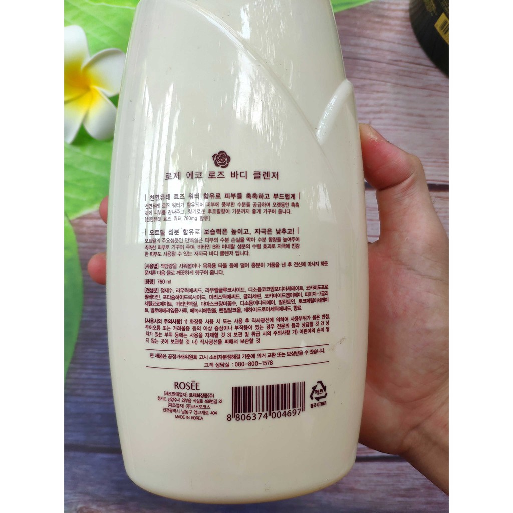 Sữa tắm dưỡng ẩm Rosee Eco HÀN QUỐC 760ml ( Chiết xuất Hoa Hồng , Lô Hội )