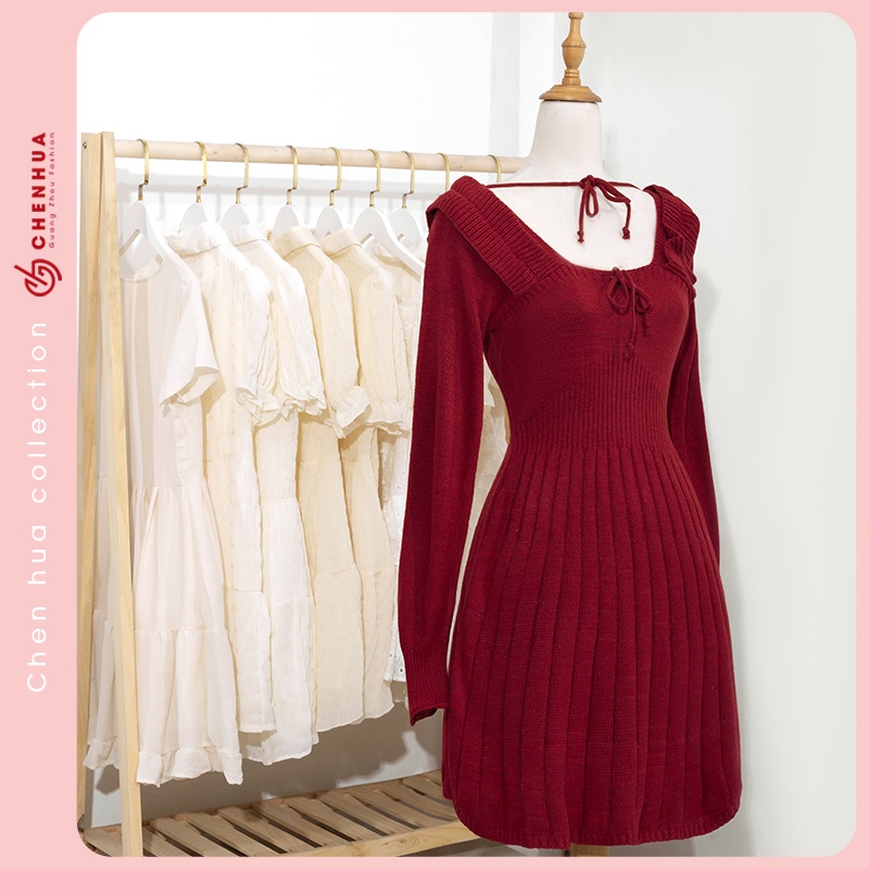 Váy len trễ vai ulzzang hàn quốc đẹp cao cấp VT20
