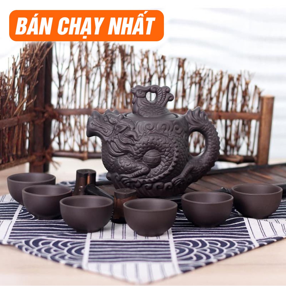 [BÁN CHẠY] Bộ ấm trà tử sa Long Phượng sang trọng, chất lượng, bộ ấm chén uống trà tử sa đẹp