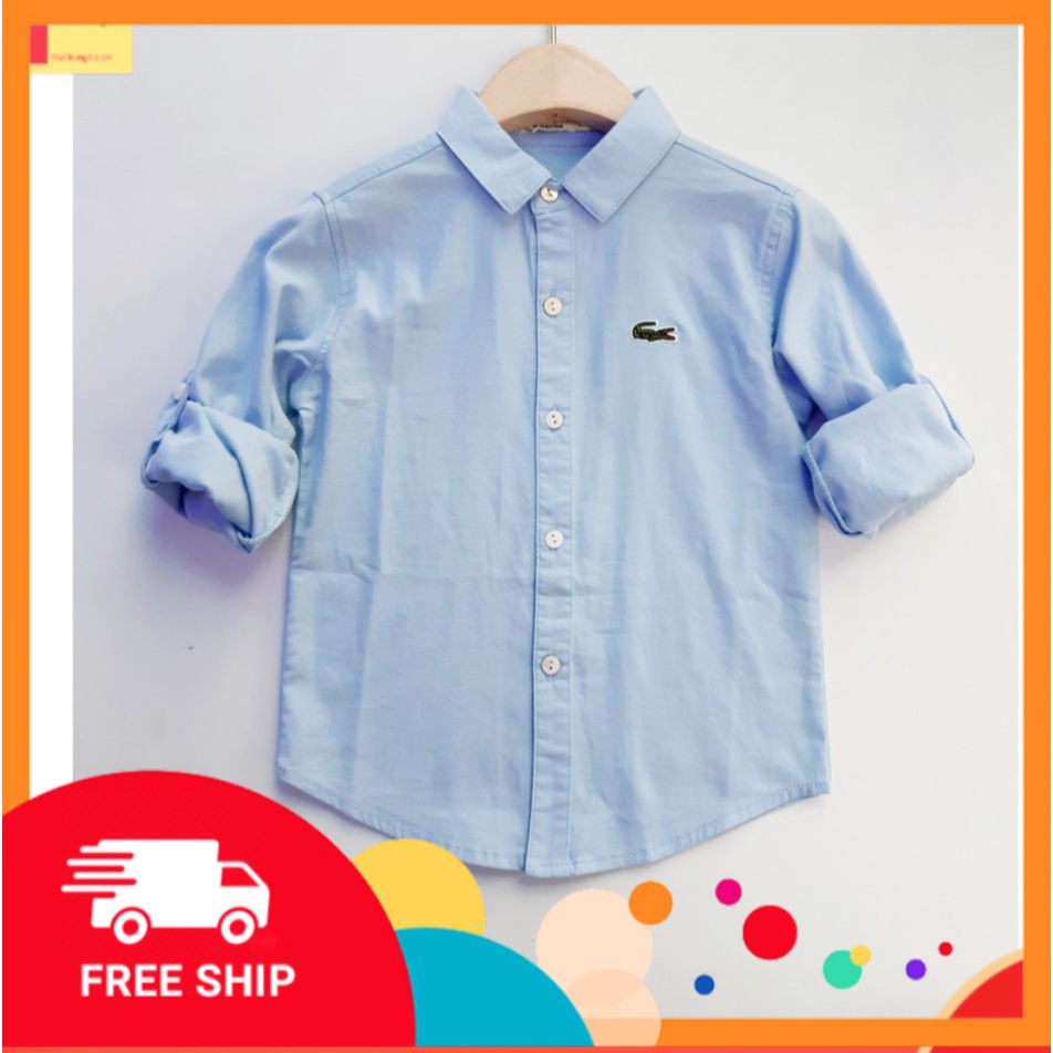 Áo sơ mi cho bé trai dài tay, Sơ mi cho bé 2-8 tuổi vải thô cao cấp thêu logo