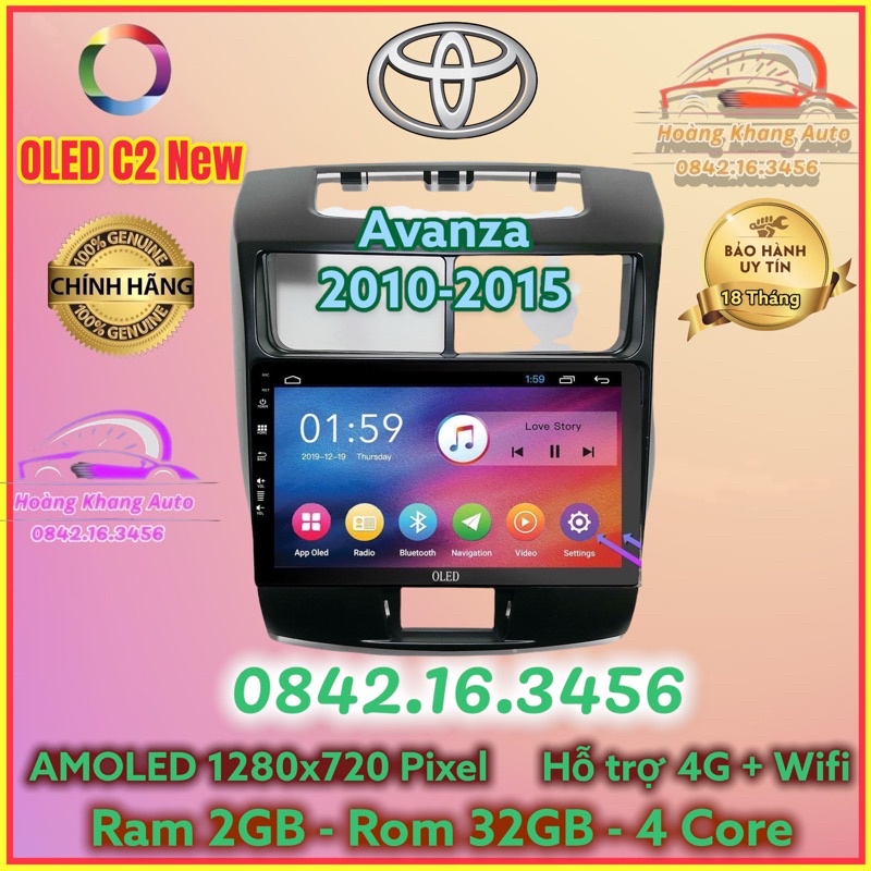 Màn hình Android OLED C2 New theo Avanza 2010 - 2015, 9 inch Kèm dưỡng và jack nguồn zin theo xe