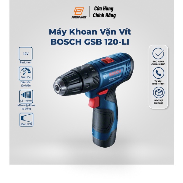 Máy khoan động lực dùng pin 12V Bosch GSB 120-LI GEN II - Hàng Chính Hãng