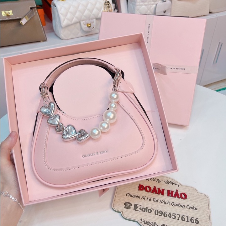 Túi Xách Nữ CNK Màu Hồngsize 19cm Charles Kèm Nơ Mẫu Mới 2022 Full Box Xịn Sò