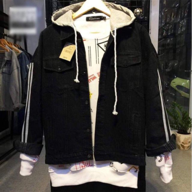 Hình Thật Áo Khoác Jean Nam Có Mũ Trùm Đầu viền Tay cao cấp Chiwawa shop