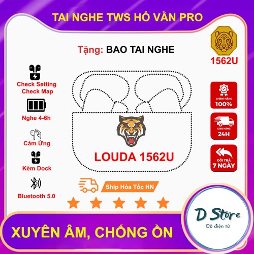 Tai nghe TWS 5.0 Hổ Vằn PRO, Bản Mới Nhất Năm 2022, Chip Louda 1562U, Pin Trâu, Full Chức Năng