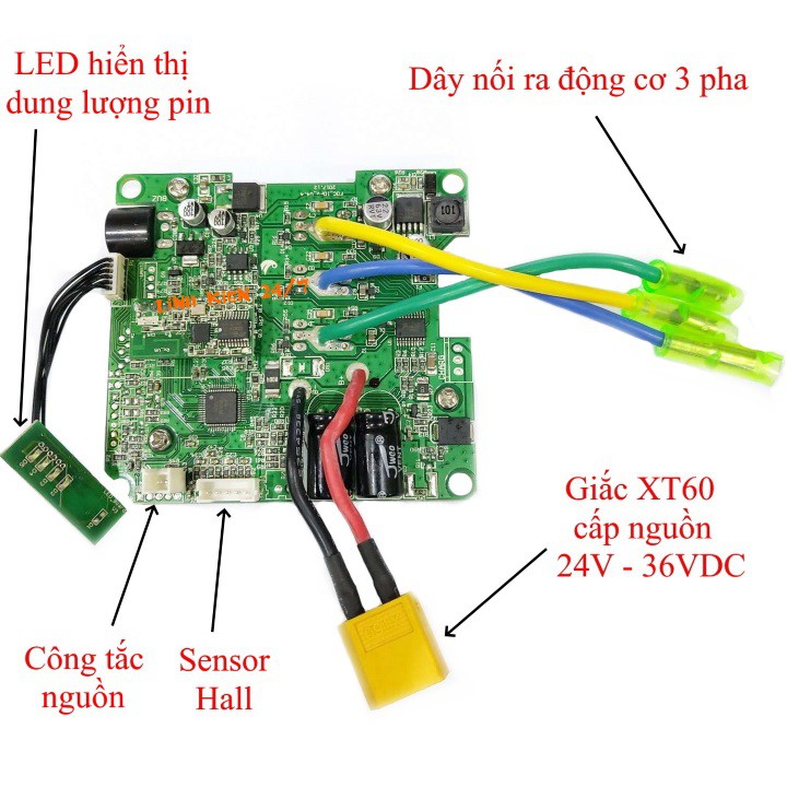 Mạch ESC Điều Khiển Từ Xa Cho Ván Trượt, Động Cơ Brushless Không Chổi Than 24V-36VDC 250W