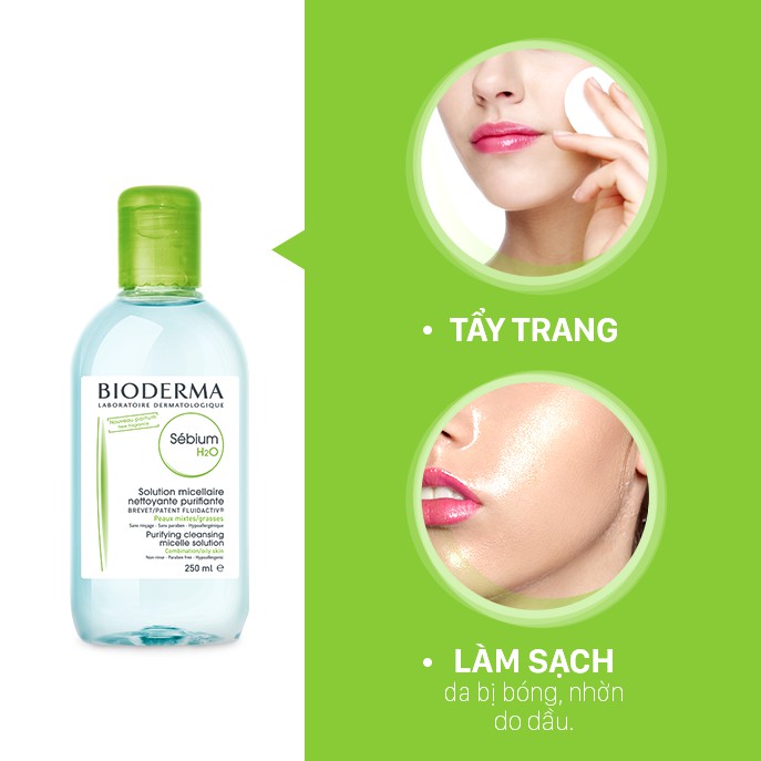 Nước Tẩy Trang Bioderma Dành Cho Da Dầu & Hỗn Hợp Sébium H2O (màu xanh) 500ml & 100ml