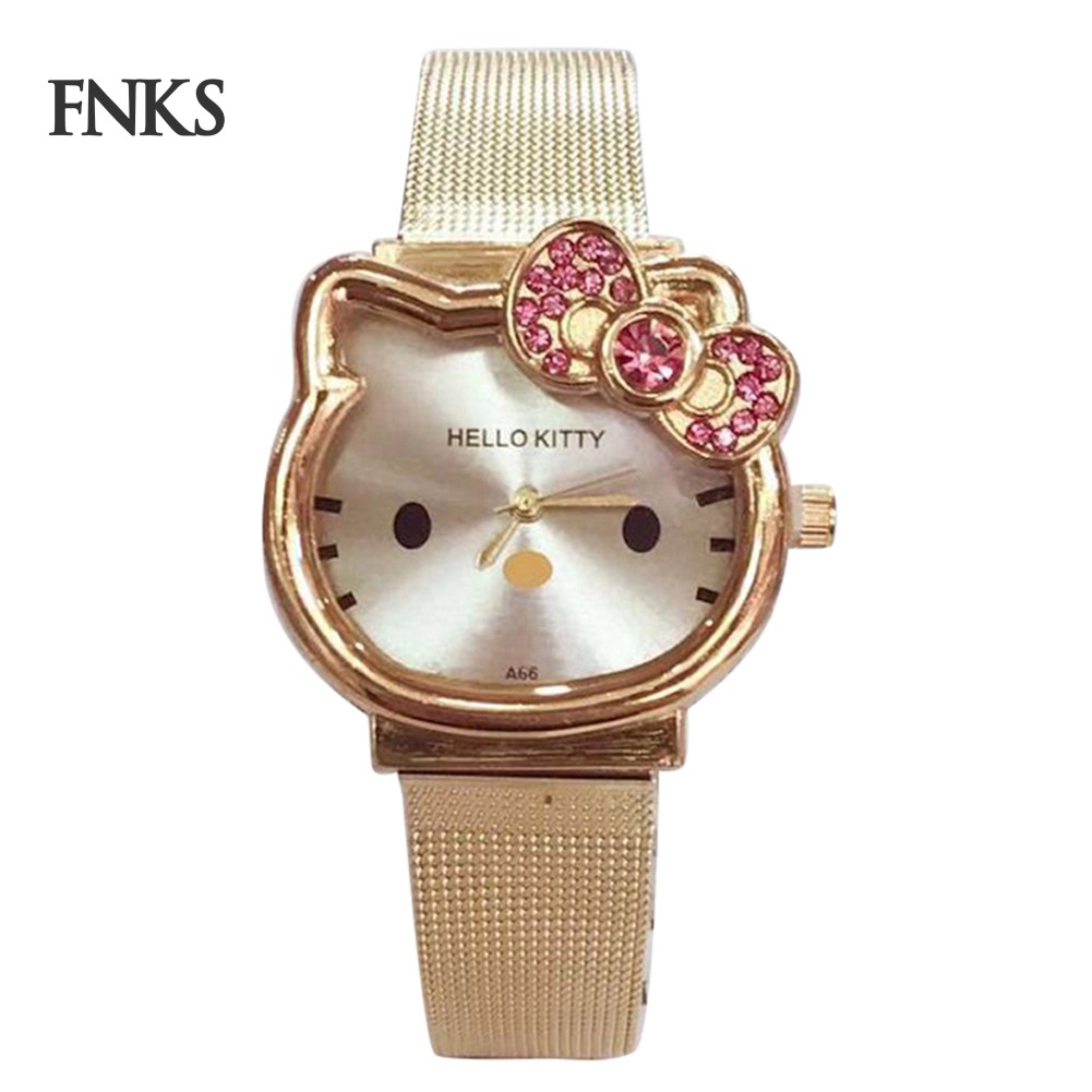 Đồng hồ kim phối dây đeo bằng thép không gỉ hình Hello Kitty dành cho các bé | BigBuy360 - bigbuy360.vn