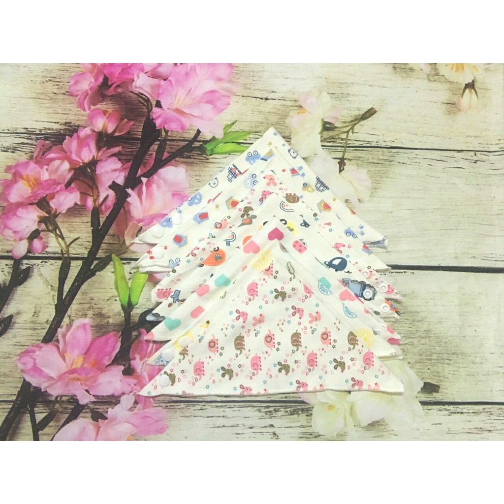 Combo 5 Khăn yếm tam giác cotton có cúc bấm