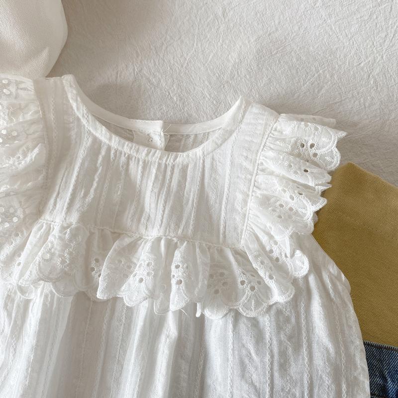 Hàng Mới Về Áo Sơ Mi Cotton Không Tay Phối Ren Phong Cách Nhật Hàn Mẫu Mới 2021 Thời Trang Mùa Hè Cho Bé Gái