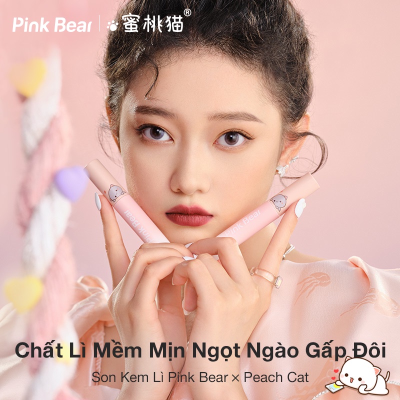 Son Kem Lì Pink Bear X Peach Cat Butter Cream Lâu Trôi Không Khô Môi 6 Màu 2.5g | BigBuy360 - bigbuy360.vn