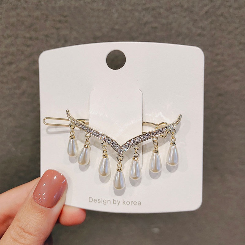 Kẹp Tóc Hình Chữ V Đính Đá Ngọc Trai Nhân Tạo Đơn Giản Cá Tính