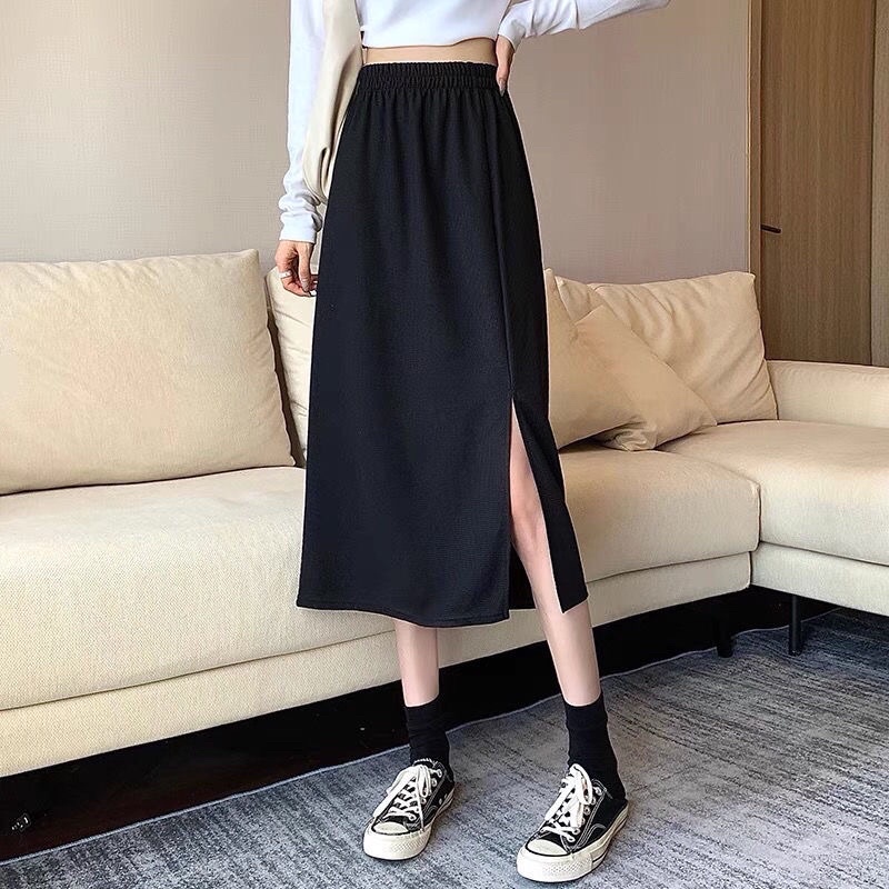 Chân váy midi xẻ tà dài lưng cao, Chân váy dài ulzzang công sở M825 | BigBuy360 - bigbuy360.vn