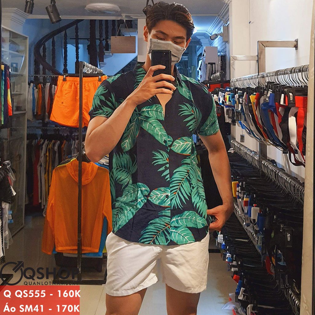 Áo sơ mi đi biển hoa lá trái cây vải đũi QSHOP