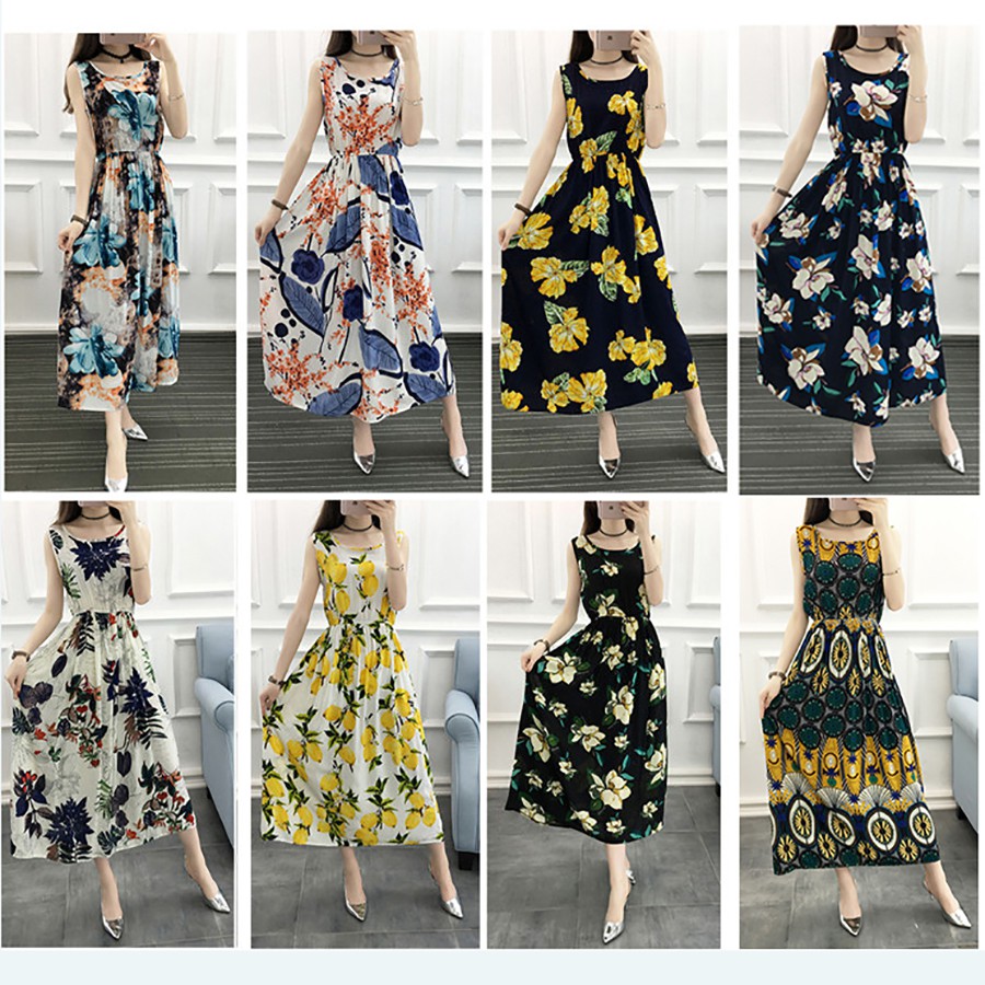 Váy đầm tone cotton maxi dài dạo chơi, đi biển - Mã 68