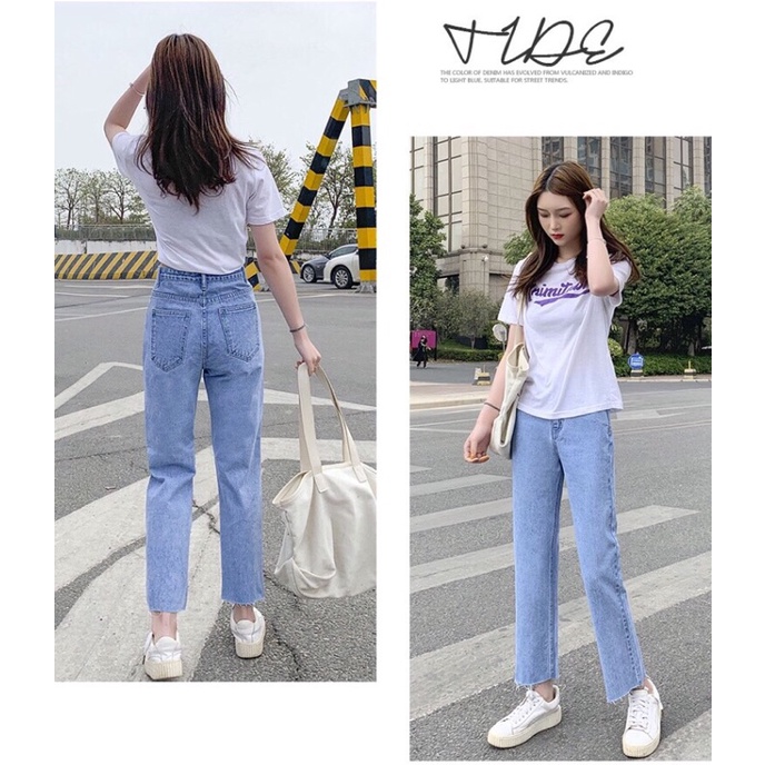 Quần bò jean nữ ống loe đứng rộng suông co giãn sẻ gấu jeans cạp cao Hottrend 2022 | WebRaoVat - webraovat.net.vn