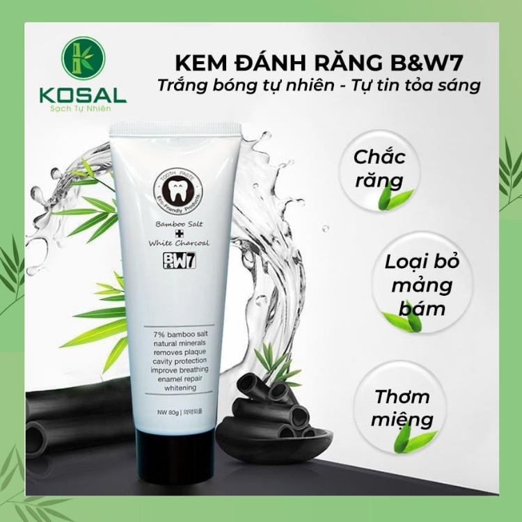 Kem đánh răng ngừa Chảy Máu và Ê Buốt Răng Hàn Quốc B&W7 Than hoạt tính- Muối tre tuýp 80g