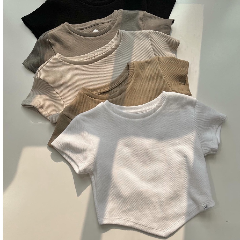 Áo croptop tay ngắn vạt nhọn C.01 chất vải thun gân bo rib co dãn tốt mặc mát mịn