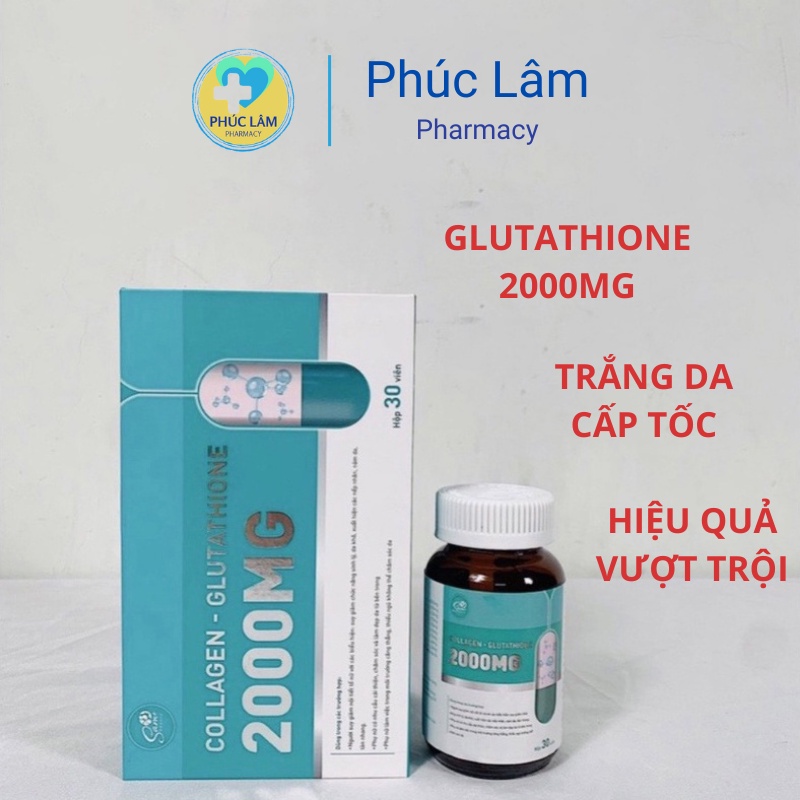 Viên uống trắng da Glutathione 2000mg hộp 30 viên trắng bật tông nhanh chóng mẫu mới 2022