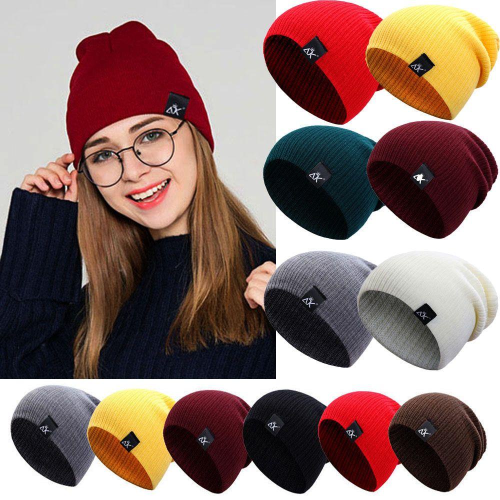 Mũ Beanie Dệt Kim Màu Trơn Dễ Thương Cho Nữ