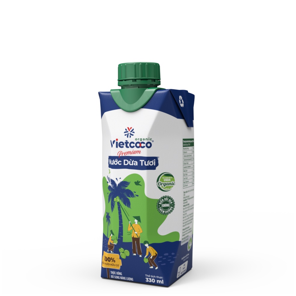 Nước Dừa Tươi hữu cơ Vietcoco 330ml giàu vitamin khoáng chất