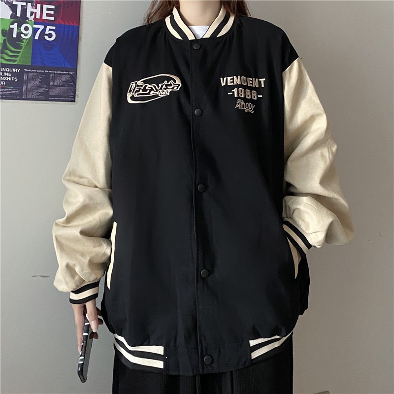 Áo Khoác Bóng Chày 2 Lớp, ⚡ Ulzzang Áo Bomber Nam Nữ Chất Liệu Kaki Nót Gió Phong Cách Hàn Quốc From Rộng Dáng Thụng