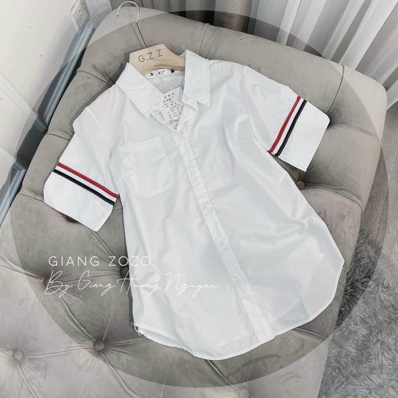 [Mã WASKT410K giảm 10K đơn 50K] ANU188 - ÁO SƠ MI NỮ TRẮNG ĐŨI CỘC TAY KẺ ĐỎ | BigBuy360 - bigbuy360.vn