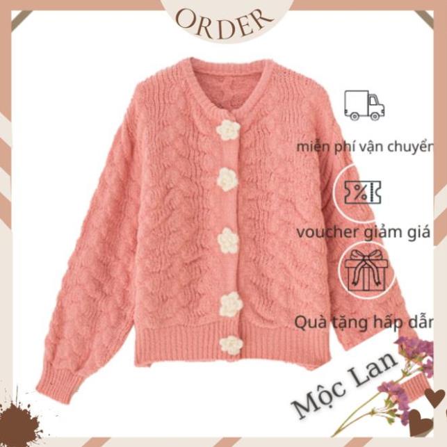 (MộcLan ORDER) Áo cardigan len nữ, áo len nữ kiểu bánh bèo phối cúc hoa siêu xinh | BigBuy360 - bigbuy360.vn