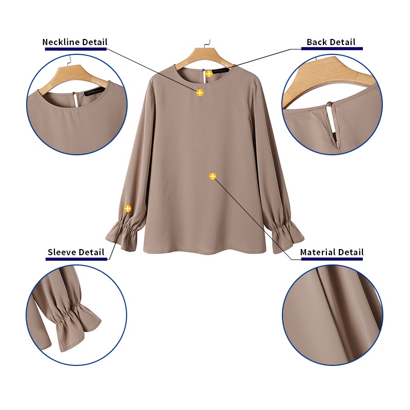 Áo ZANZEA màu trơn tay dài phồng cổ tròn phối nút mặt sau thời trang cho nữ