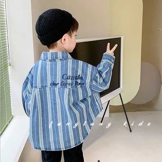 Áo Khoác Sơ Mi Denim Tay Dài Thời Trang Xuân Thu 2022 Cho Bé Trai