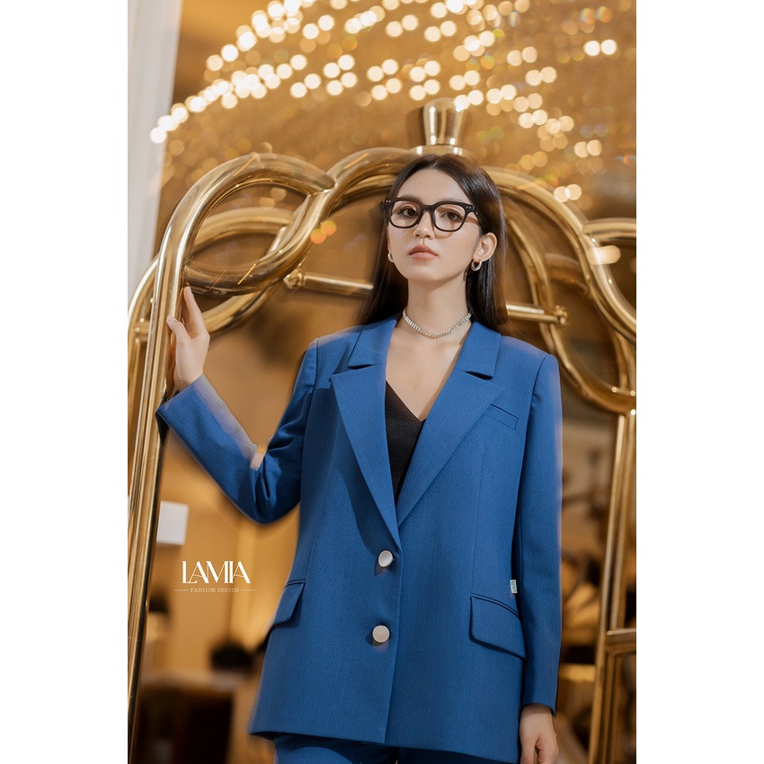 Set vest công sở nữ đẹp Lamia Design LE166 màu xanh cobalt dáng suông trẻ trung thời thượng