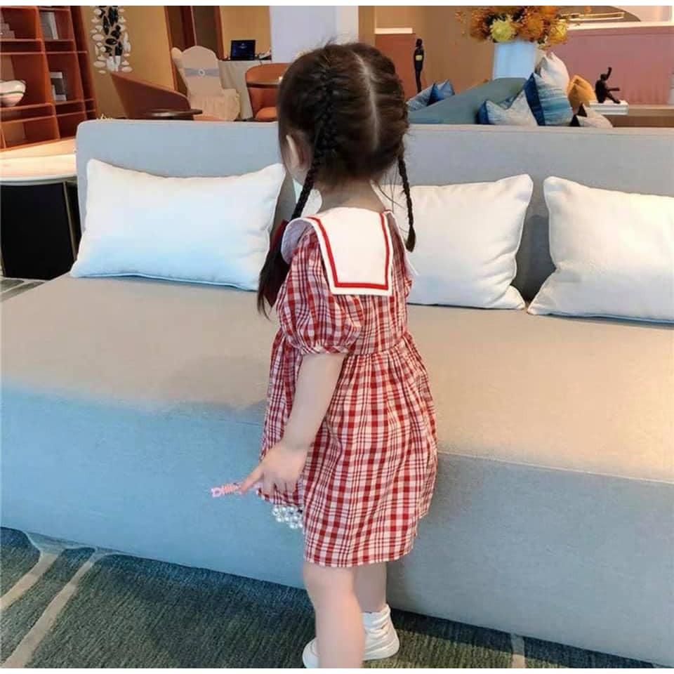 Váy đầm cho bé gái kẻ caro thắt nơ dễ thương chất thô mềm điệu đà xinh xắn cho bé yêu JIMADO AA1756