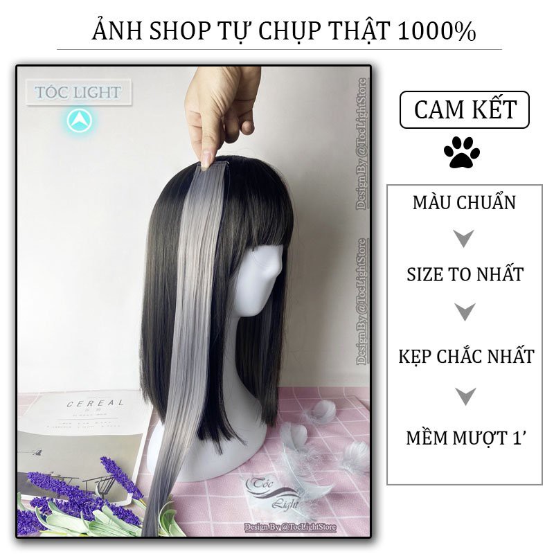 Tóc giả highlight thời trang nữ⚡𝐇𝐈̀𝐍𝐇 𝐀̉𝐍𝐇 𝐓𝐇𝐀̣̂𝐓⚡.Tóc kẹp light nhiều màu dài 60cm  màu rêu, xám khói, bạch kim đủ màu