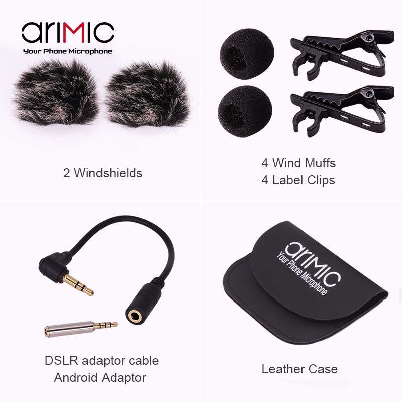 Micro cài áo 2 đầu mic cho điện thoại và máy ảnh AriMic Clip-on Dual Lavalier