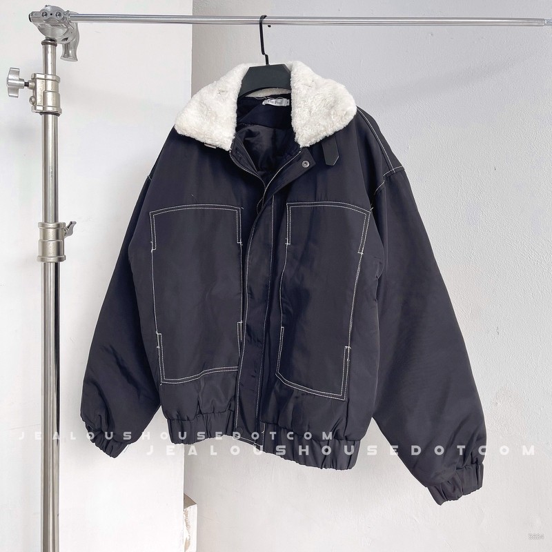 Áo khoác kaki chỉ trắng cổ lông 5634 | BigBuy360 - bigbuy360.vn