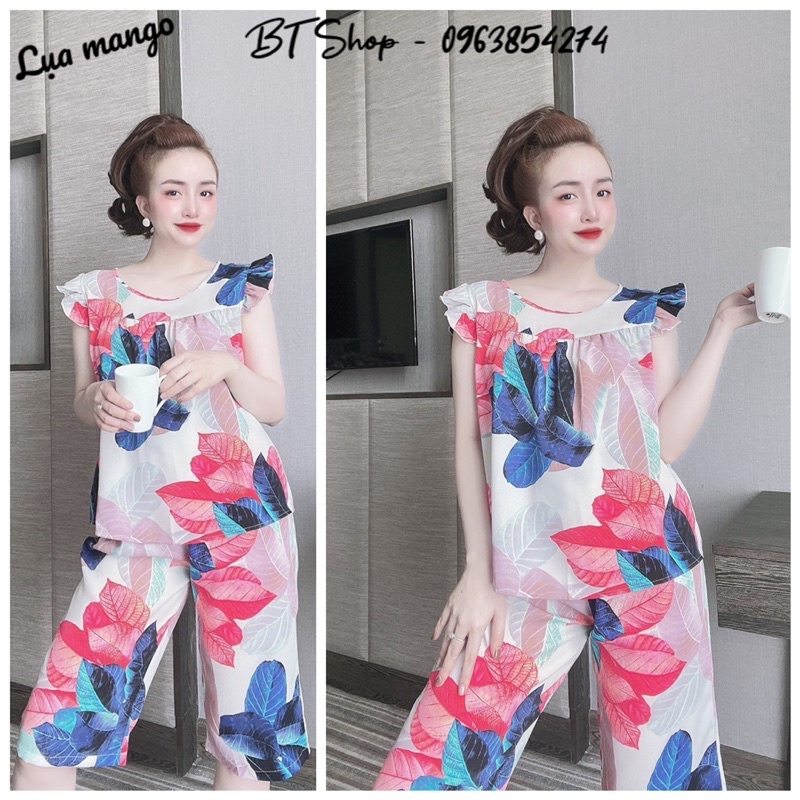 Đồ bộ ngủ mặc nhà lụa mango quần lững hoạ tiết size 2 (57-67kg)
