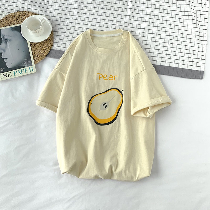 Áo thun tay lỡ nữ phông form rộng freesize dáng Unisex mặc cặp, nhóm, lớp in hình trái cây