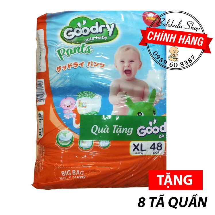 [TẶNG 8 TÃ QUẦN] Tã quần Goodry size M60, L54, XL48, XXL44 tặng quà