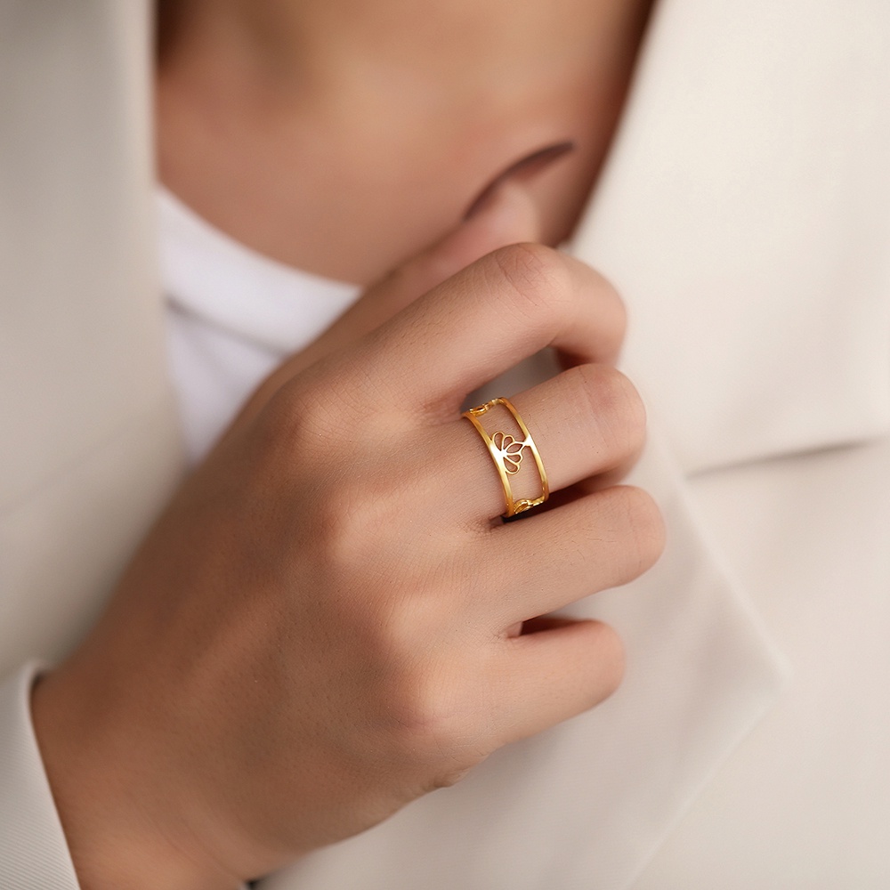 Nhẫn Thép Không Gỉ Hình Hoa Sen Phong Cách Vintage Thời Trang Cho Nữ