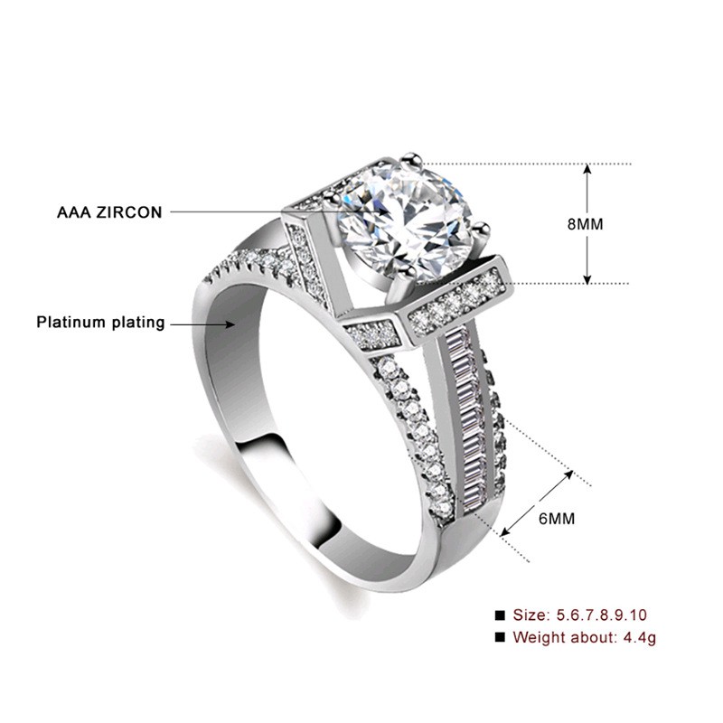 Nhẫn Đính Hôn Kim Cương Pha Lê Bạc 925 Sang Trọng Dành Cho Nữ