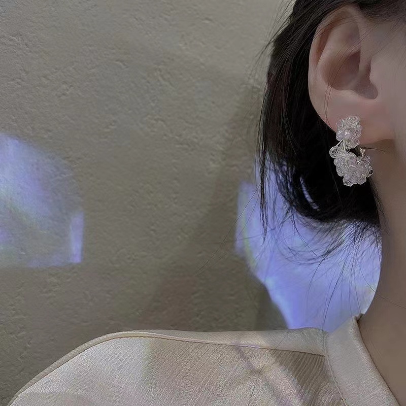 Bông Tai Mạ Bạc 925 Hình Chữ C Đính Pha Lê Sang Trọng Phong Cách Hàn Quốc