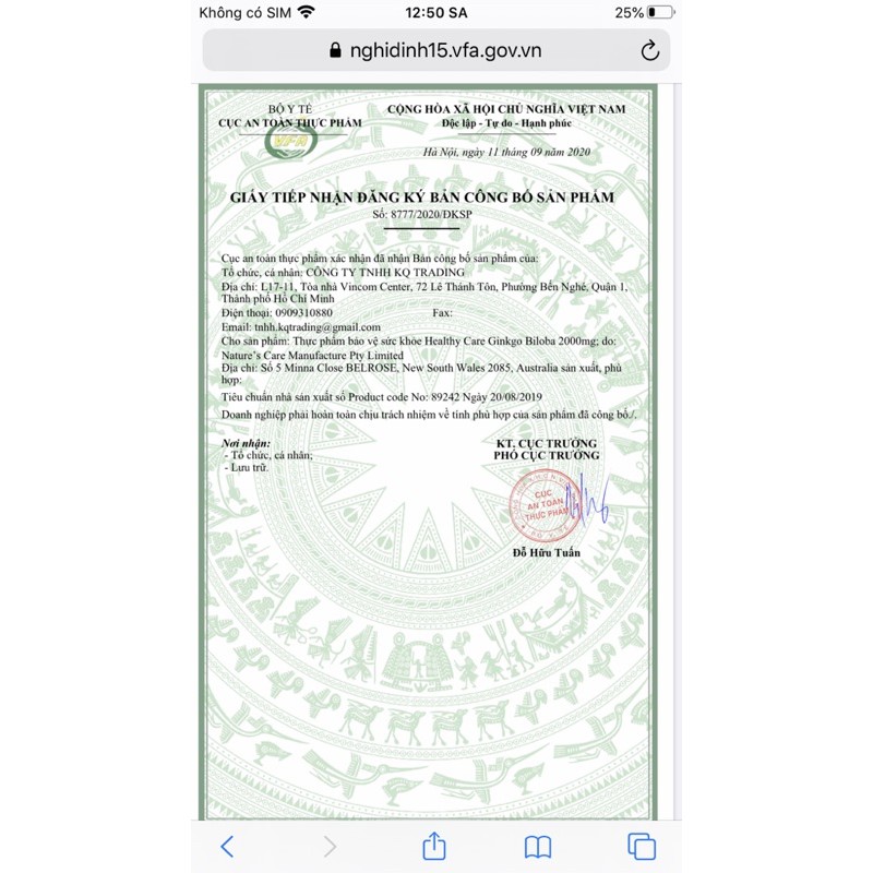 Viên Bổ não Ginkgo Biloba Healthy Care Úc 2000