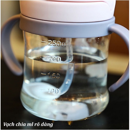 Bình tập hút cho bé chống sặc 250ml nhỏ gọn có tay cầm ,bình nước nhựa cho bé có ống hút