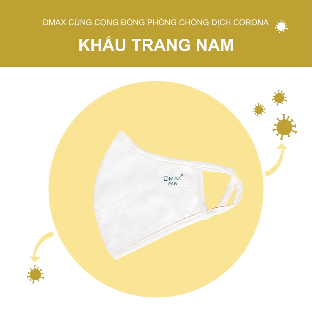 Combo 3 Khẩu Trang Vải Kháng Khuẩn Nano Bạc Dmax Size Nam
