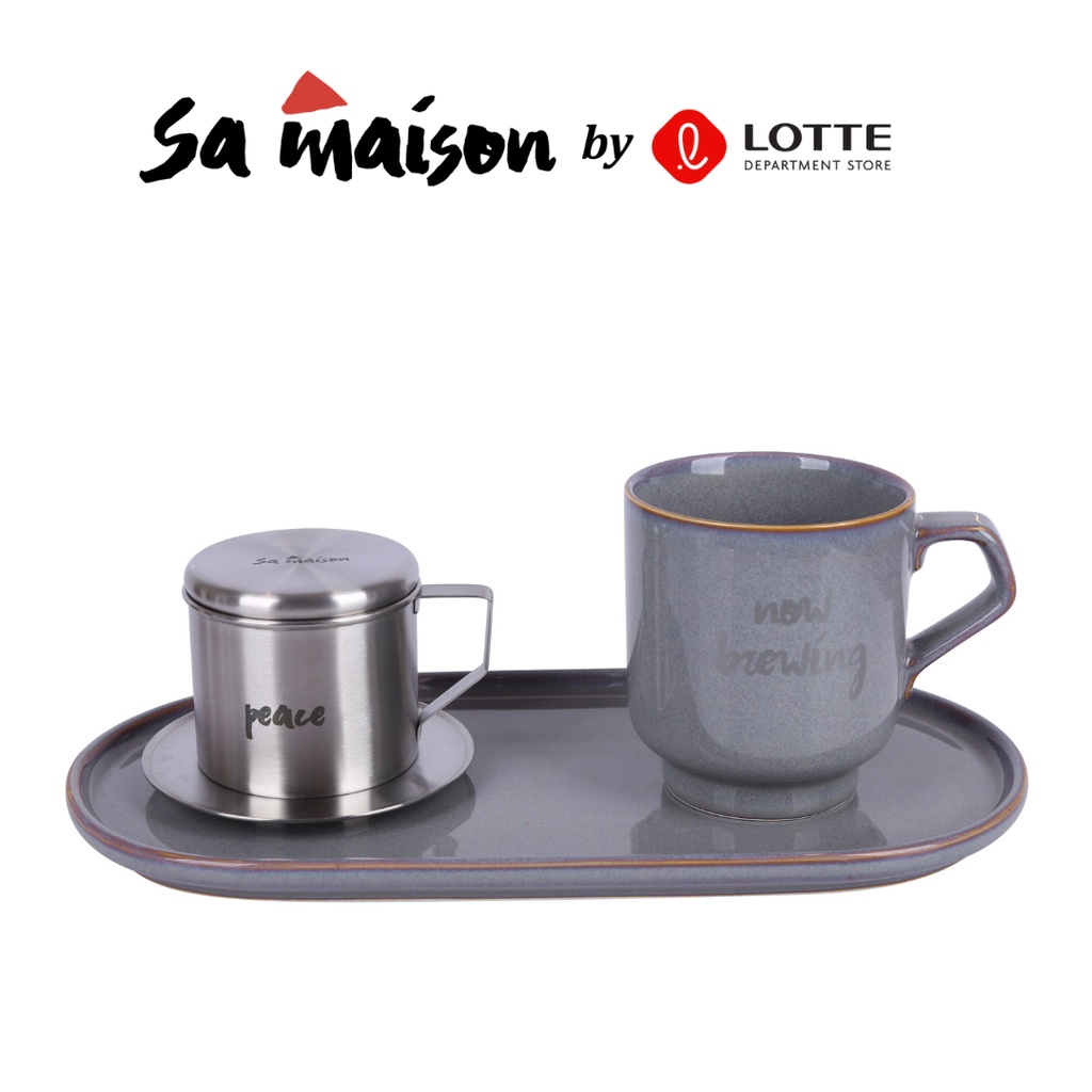 Bộ pha cà phê Vintage 3 món cao cấp (gồm phin cafe, cốc và đĩa sứ oval) Sa Maison